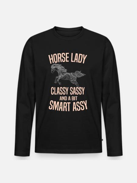 Pferde Frau - Männer Premium Bio Langarmshirt - Schwarz