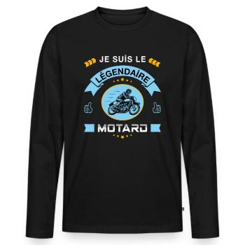 Je suis le légendaire motard - T shirt moto homme - T-shirt manches longues Premium bio Homme - noir - Devant - Nico (187cm)