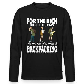 Reiche haben Therapie Wir sind Backpacker - Männer Premium Bio Langarmshirt - Schwarz - Vorne - Nico (187cm)