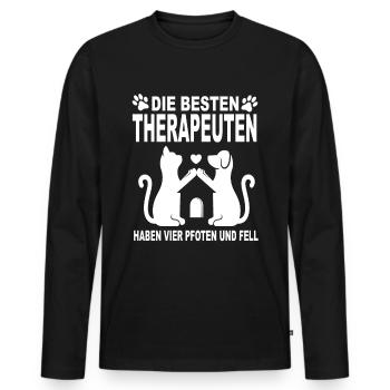 Hund und Katze - Männer Premium Bio Langarmshirt - Schwarz - Vorne - Nico (187cm)