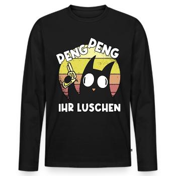 Katze Peng Luschen lustig Geschenk - Männer Premium Bio Langarmshirt - Schwarz - Vorne - Nico (187cm)