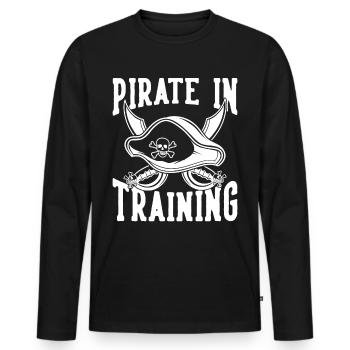 Pirate tête de mort corsaire Capitaine Fun Cadeau - T-shirt manches longues Premium bio Homme - noir - Devant - Nico (187cm)