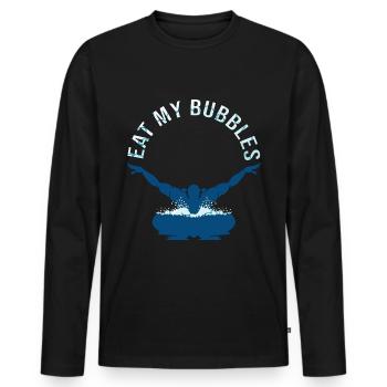 Schwimmbad Spruch Lustig "Eat My Bubbles" Geschenk - Männer Premium Bio Langarmshirt - Schwarz - Vorne - Nico (187cm)
