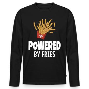 Powered By Pommes Junk Food - Männer Premium Bio Langarmshirt - Schwarz - Vorne - Nico (187cm)