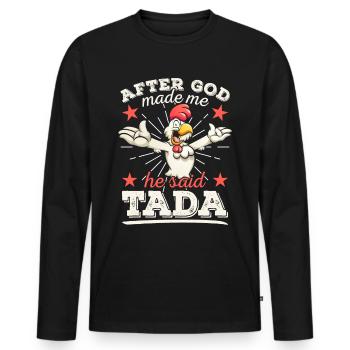 Religion Christ Humor Hahn Huhn Gott religiös - Männer Premium Bio Langarmshirt - Schwarz - Vorne - Nico (187cm)