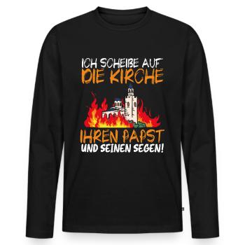 Ich scheiße auf die Kirche - Deutschrock - Männer Premium Bio Langarmshirt - Schwarz - Vorne - Nico (187cm)