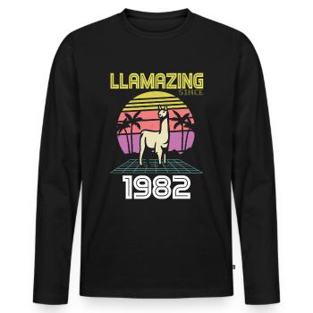 Llamazing Since born 1982 Birthday 39 years - Men's Premium Organic Long Sleeve Shirt - black - Front - Nico (187cm)