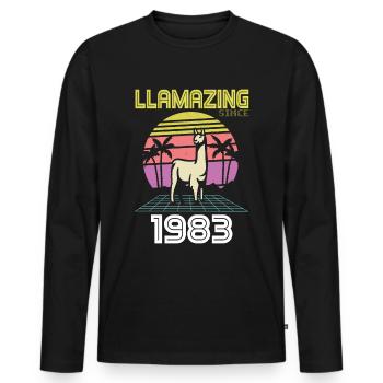 Llamazing Since born 1983 Birthday 38 years - Men's Premium Organic Long Sleeve Shirt - black - Front - Nico (187cm)