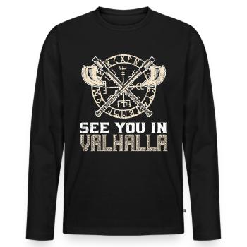 See You In Valhalla Viking Viking Skull - Men's Premium Organic Long Sleeve Shirt - black - Front - Nico (187cm)