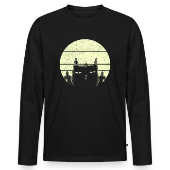 Chat grincé avec majeur rétro vintage - T-shirt manches longues Premium bio Homme - noir - Devant - Nico (187cm)