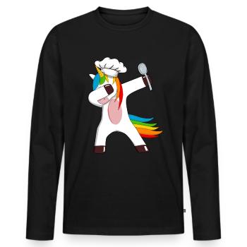 Cook Cook Hobby Chef Dabbing Unicorn Spoon - Men's Premium Organic Long Sleeve Shirt - black - Front - Nico (187cm)