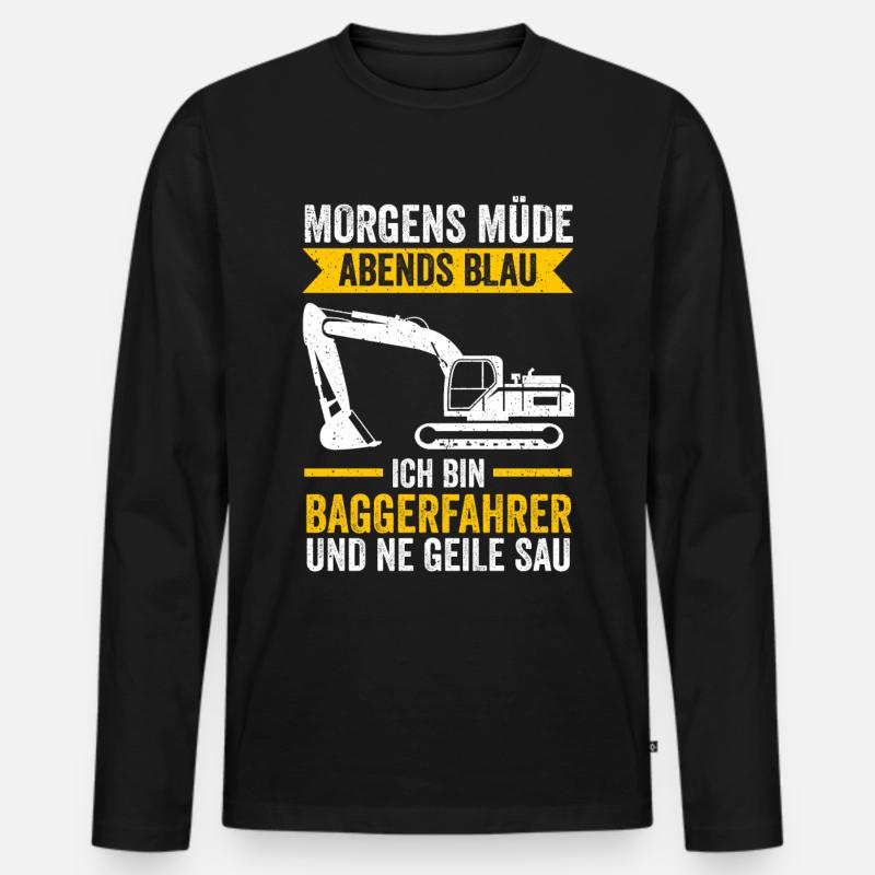 Baggerfahrer Tiefbau Bagger - Männer Premium Bio Langarmshirt - Schwarz