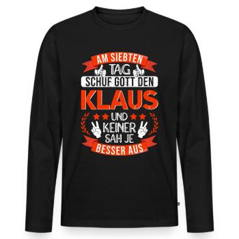 Klaus Name Vorname Namenstag Namensgeschenk - Männer Premium Bio Langarmshirt - Schwarz - Vorne - Nico (187cm)