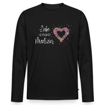 Liebe ist die beste Medizin - Männer Premium Bio Langarmshirt - Schwarz - Vorne - Nico (187cm)