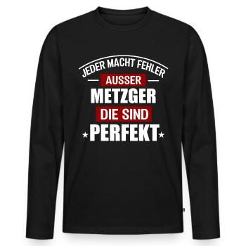 METZGER - Männer Premium Bio Langarmshirt - Schwarz - Vorne - Nico (187cm)