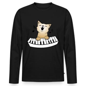 Cat at the piano, gift piano music cats - Men's Premium Organic Long Sleeve Shirt - black - Front - Nico (187cm)