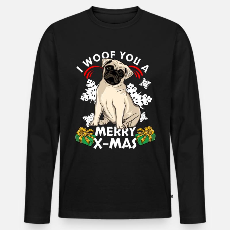 Mops Weihnachten - Männer Premium Bio Langarmshirt - Schwarz
