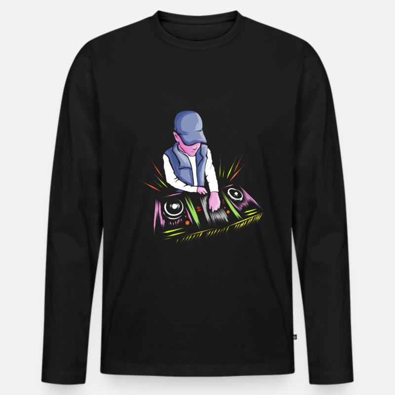 "DJ Am Pult " - Männer Premium Bio Langarmshirt - Schwarz