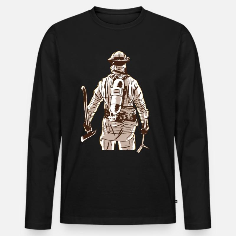 Feuerwehrmann - Männer Premium Bio Langarmshirt - Schwarz