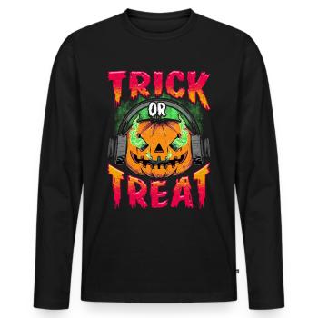 Potiron maléfique avec des écouteurs Trick or Treat - T-shirt manches longues Premium bio Homme - noir - Devant - Nico (187cm)