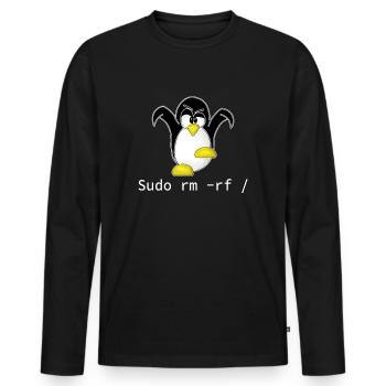 Tux Linux Pingouin Sudo Rm Rf | Hacke geek geek - T-shirt manches longues Premium bio Homme - noir - Devant - Nico (187cm)