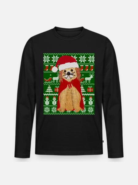Strikket hund som Julemandens grimme jul - Premium økologisk langærmet T-shirt til mænd - sort