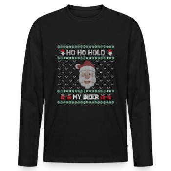 Ho Ho Hold My Beer Santa Claus - UglyChristmas - Men's Premium Organic Long Sleeve Shirt - black - Front - Nico (187cm)