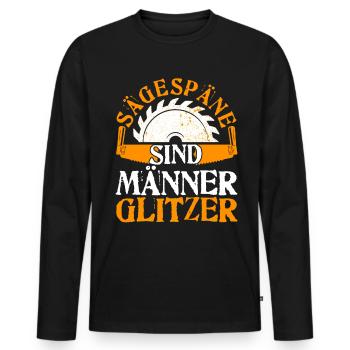SÄGESPÄNE SIND MÄNNERGLITZER KETTENSÄGE HOLZ - Männer Premium Bio Langarmshirt - Schwarz - Vorne - Nico (187cm)