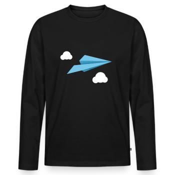 Blue Paper Airplane Paper Plane with white clouds - Men's Premium Organic Long Sleeve Shirt - black - Front - Nico (187cm)