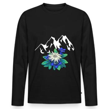 Gebirge Berge Tirol Edelweiß Enzian Natur Wandern - Männer Premium Bio Langarmshirt - Schwarz - Vorne - Nico (187cm)