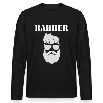 Barber Barbier Barbershop Bart Coiffure Style - T-shirt manches longues Premium bio Homme - noir - Devant - Nico (187cm)