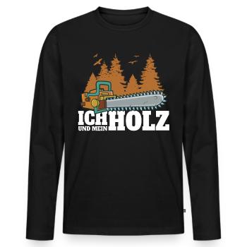 ich und mein Holz - Kettensägen Holz Holzfäller - Männer Premium Bio Langarmshirt - Schwarz - Vorne - Nico (187cm)