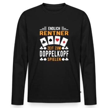 Endlich Rentner Zeit zum Doppelkopf spielen - Männer Premium Bio Langarmshirt - Schwarz - Vorne - Nico (187cm)