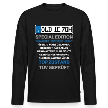 Oldie Kennzeichen 70. Geburtstag Geschenkidee - Männer Premium Bio Langarmshirt - Schwarz - Vorne - Nico (187cm)
