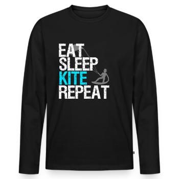 Eat sleep kite repeat Kitesurfer Geschenkidee - Männer Premium Bio Langarmshirt - Schwarz - Vorne - Nico (187cm)