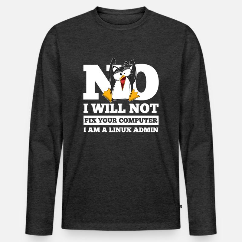 Correction de l'ordinateur Linux SysAdmin Hacker Coder Penguin T-shirt manches longues Premium bio Homme