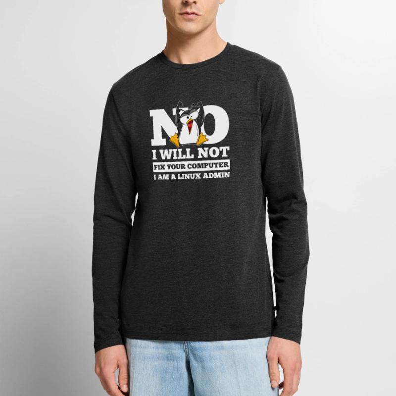 Correction de l'ordinateur Linux SysAdmin Hacker Coder Penguin T-shirt manches longues Premium bio Homme