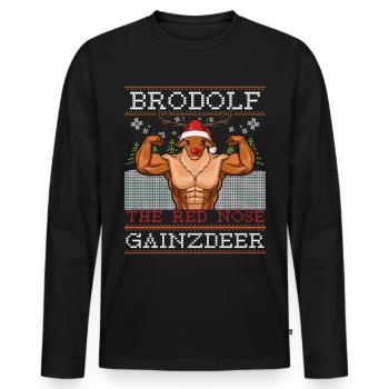 Brodolf The Red Nose Gainzdeer Geschenk - Männer Premium Bio Langarmshirt - Schwarz - Vorne - Nico (187cm)