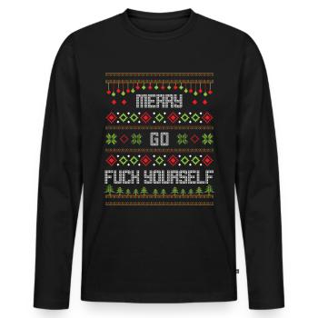 Merry go fuck yourself - Ugly Christmas Sweater - Männer Premium Bio Langarmshirt - Schwarz - Vorne - Nico (187cm)