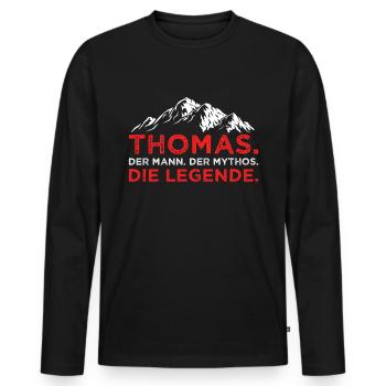 Thomas Mann Mythos Legende - Männer Premium Bio Langarmshirt - Schwarz - Vorne - Nico (187cm)