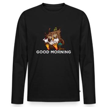 Owl wishes good morning - Men's Premium Organic Long Sleeve Shirt - black - Front - Nico (187cm)