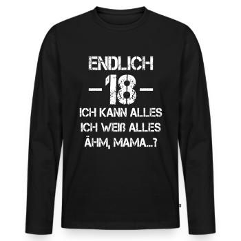 18 Geburtstag 18 Jahre Volljährig Erwachsen 18ter - Männer Premium Bio Langarmshirt - Schwarz - Vorne - Nico (187cm)