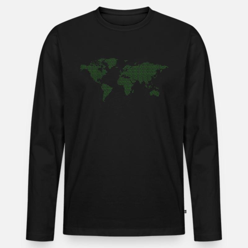 Binärcode Binär Weltkarte Welt Code - Männer Premium Bio Langarmshirt - Schwarz