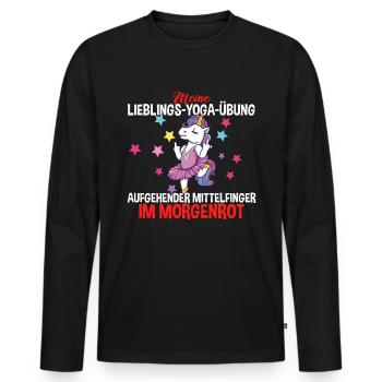 Einhorn Lieblings Yoga Übung Mittelfinger - Männer Premium Bio Langarmshirt - Schwarz - Vorne - Nico (187cm)