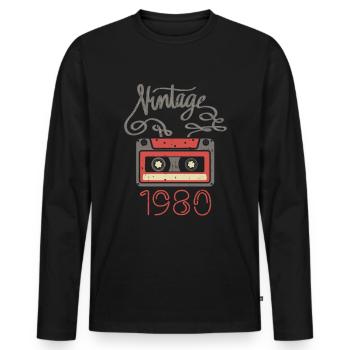 Vintage vintage 1980's - Men's Premium Organic Long Sleeve Shirt - black - Front - Nico (187cm)
