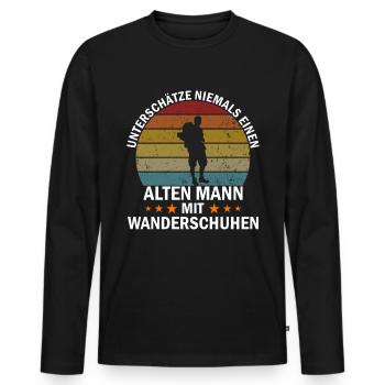 Wanderer mit Wanderschuhen - Männer Premium Bio Langarmshirt - Schwarz - Vorne - Nico (187cm)