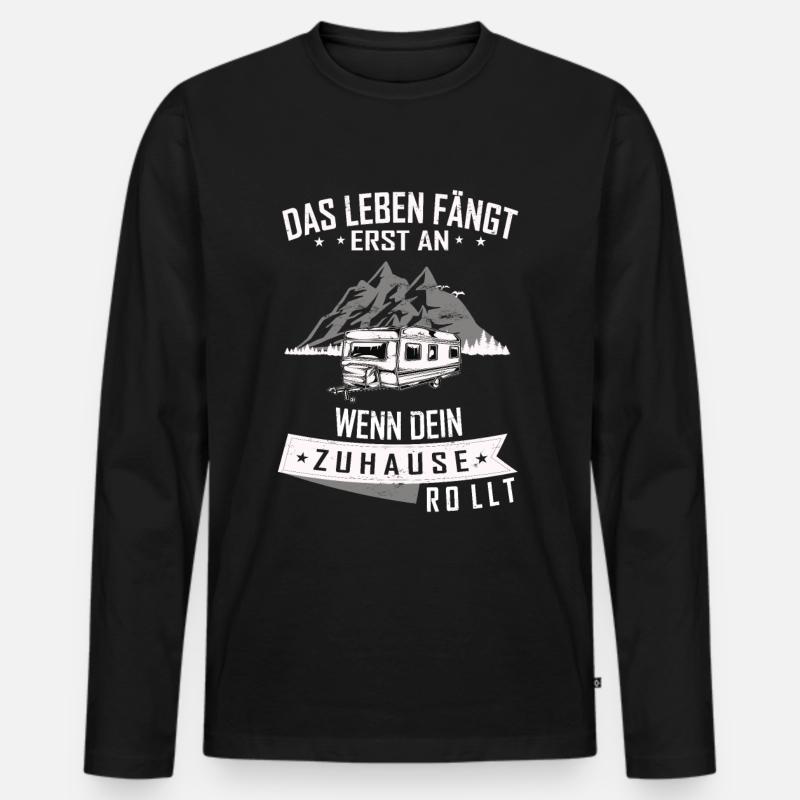 Camping mit dem wohnwagen - Männer Premium Bio Langarmshirt - Schwarz