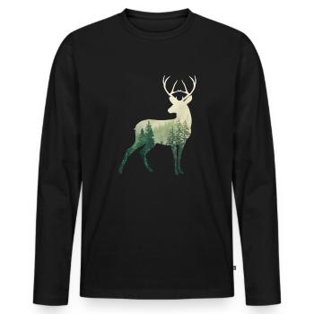 Hirsch - Männer Premium Bio Langarmshirt - Schwarz - Vorne - Nico (187cm)