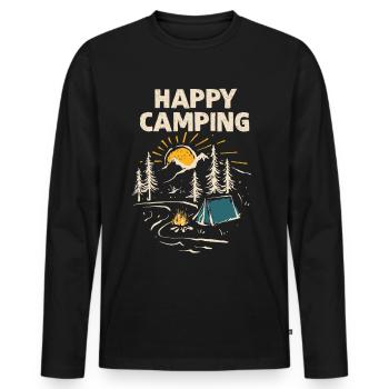 Happy Camping Holiday in a Tent - Camper Outfit - Men's Premium Organic Long Sleeve Shirt - black - Front - Nico (187cm)