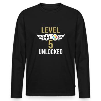 Déverrouillé le niveau 5 - T-shirt manches longues Premium bio Homme - noir - Devant - Nico (187cm)